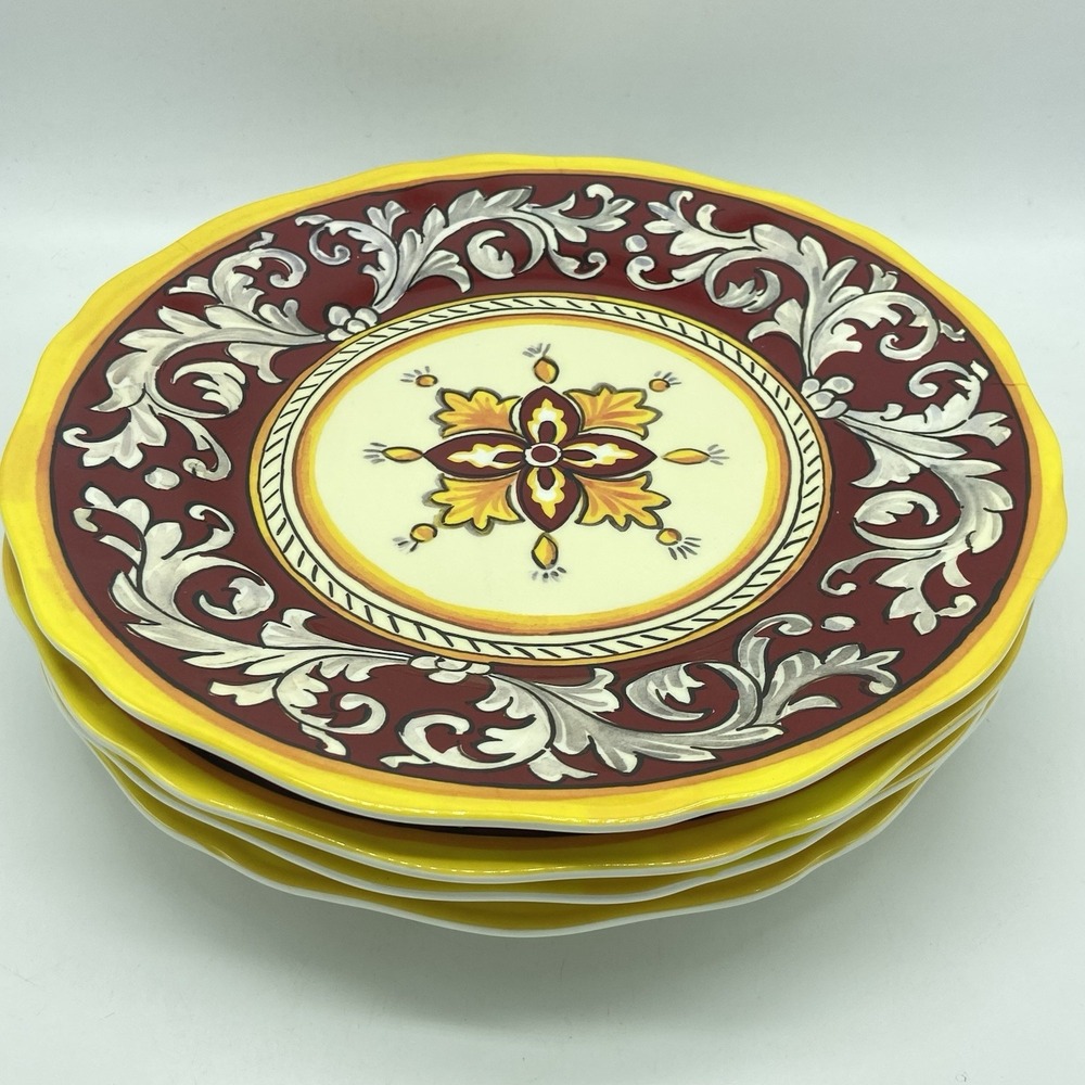 Le Cadeaux Malaga Red Melamine Dinner Plate 10.75" Set Of 4 Tuscan Farmhouse NEW